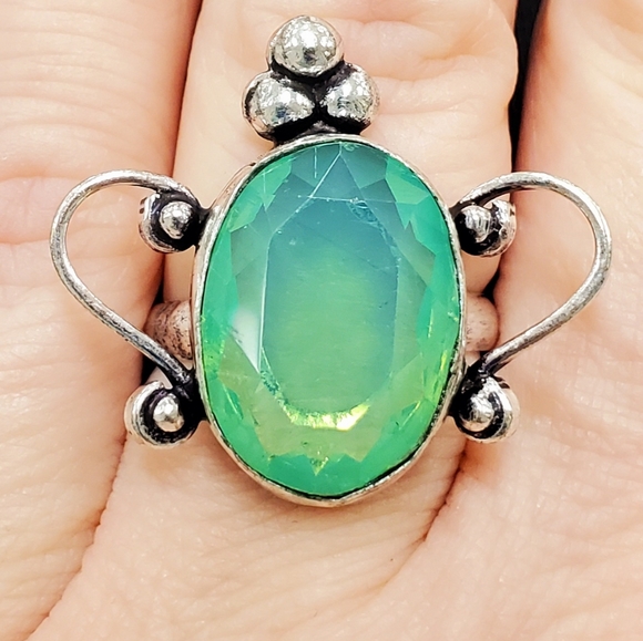 New Milky Green Fire Opal 925 Silver Ring. - Picture 3 of 12